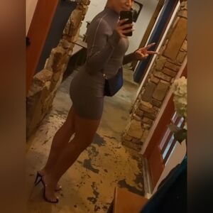 Zara Women's Size S Gray Bodycon Mock Neck Longsleeve Dress